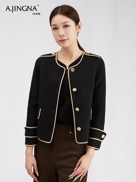 【商城同款】阿菁娜绵羊毛圆领箱型羊毛外套F30D211069