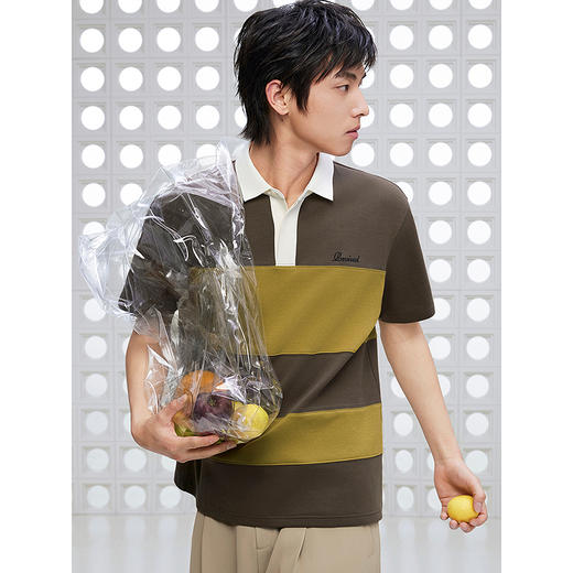 GXG男装 空气层条纹拼接撞色polo衫男士上衣翻领短袖T恤 25夏新品 商品图2