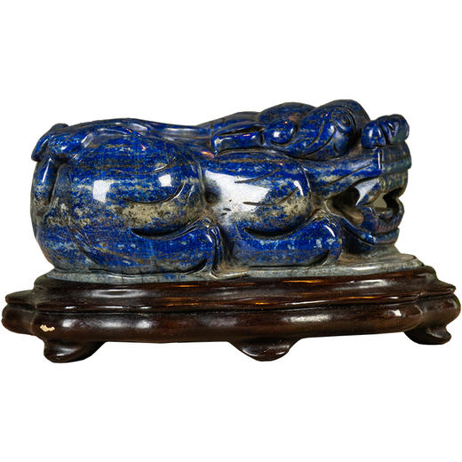 清	青金石雕瑞兽摆件（红木座） 商品图5