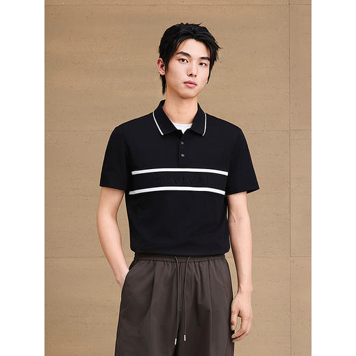 GXG男装 条纹撞色休闲polo衫男士简约翻领运动短袖 25夏新品 商品图3