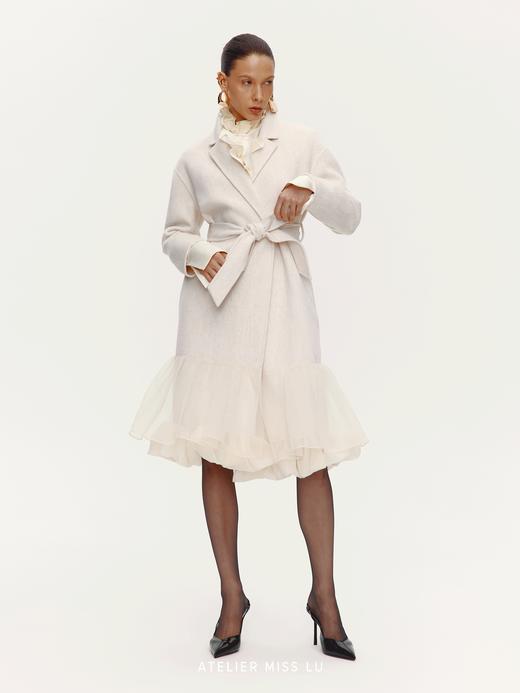 【雨后睡莲】多层纱纱下摆拼接绵羊毛双面呢长款大衣 商品图3