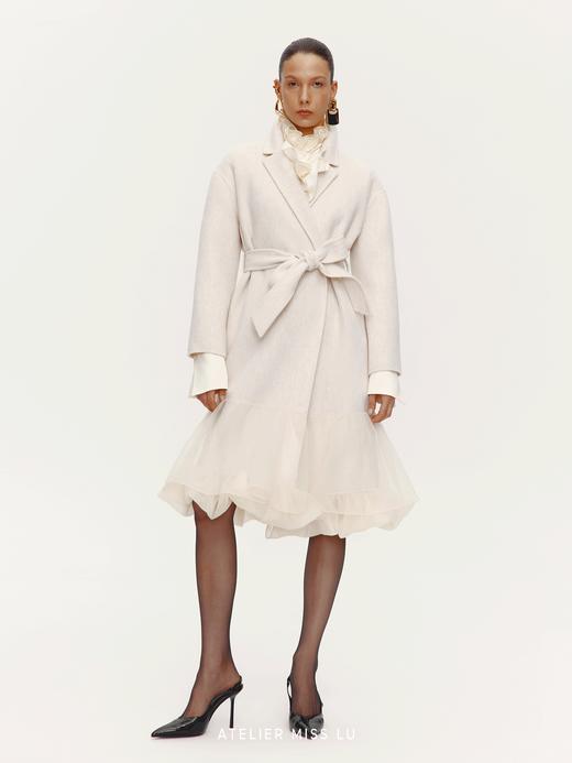 【雨后睡莲】多层纱纱下摆拼接绵羊毛双面呢长款大衣 商品图1