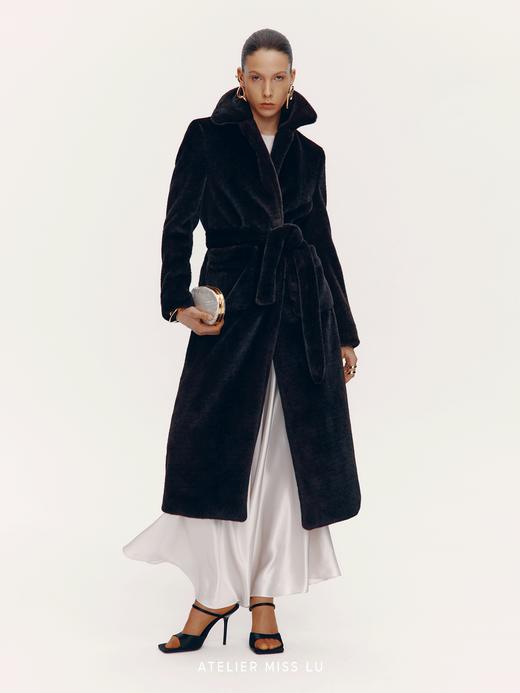 【泰迪拥抱】仿皮草翻领长款浴袍式大衣外套 商品图1