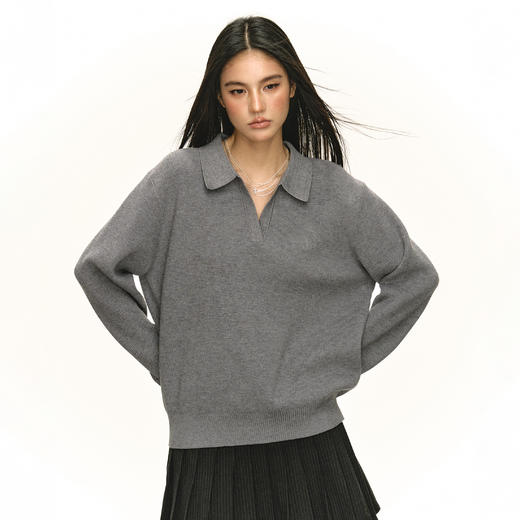 Ariseism 美式复古设计感宽松翻领毛衣外套女秋季新款上衣 商品图3