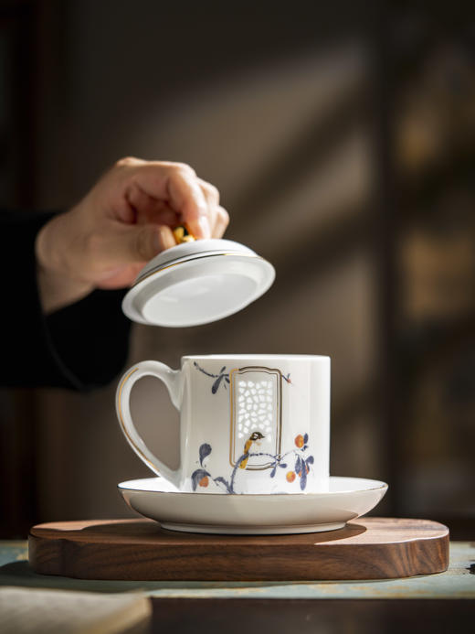 富玉 景德镇玲珑陶瓷茶杯吉祥双白大容量水杯 带盖茶杯办公杯 商品图4