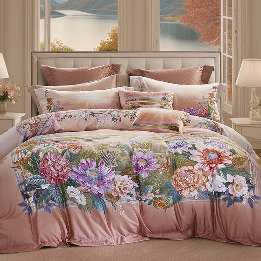 【6楼】富安娜独幅床单四件/大自然艺术家·晨曦初晓，牌牌价6980/7980，活动价3380/3680，加价499可换购价值4980/5980元的双宫茧桑蚕丝夏被1条（新品上市优惠购） 商品图0