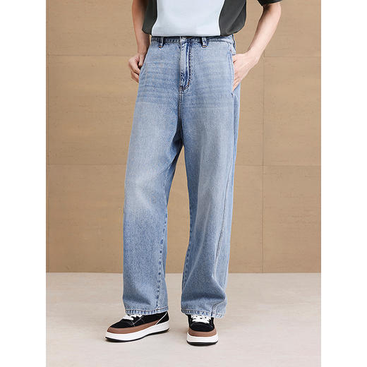 GXG男装 不规则分割弯刀水洗锥型牛仔裤休闲裤长裤子2025夏季新品 商品图2