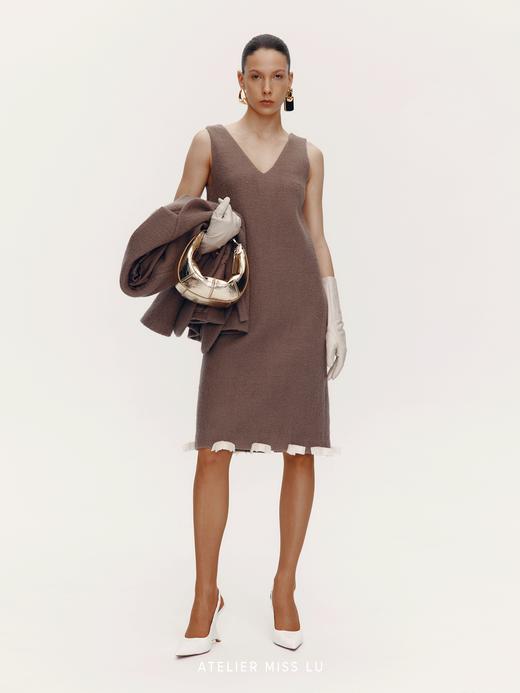 【尼罗河花园】书页蝴蝶结拼接绵羊毛长款无袖连衣裙 商品图0