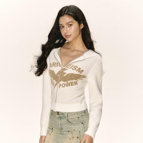 Ariseism美式复古设计感短款连帽开衫毛衣外套女秋季新款修身上衣