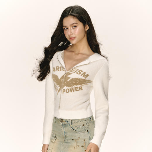 Ariseism美式复古设计感短款连帽开衫毛衣外套女秋季新款修身上衣 商品图0