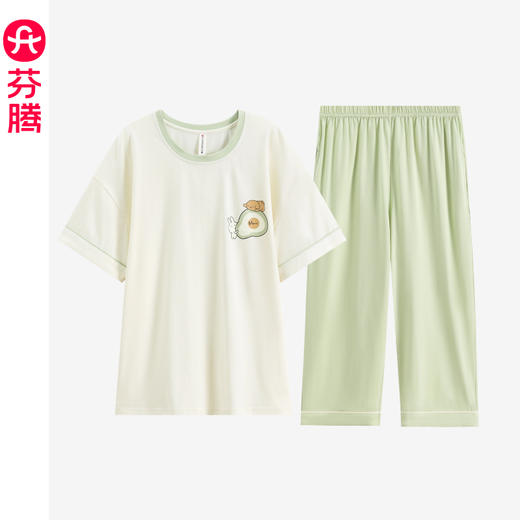 芬腾夏款睡衣女纯棉短袖七分裤套装舒适透气夏季休闲可外穿家居服 商品图0