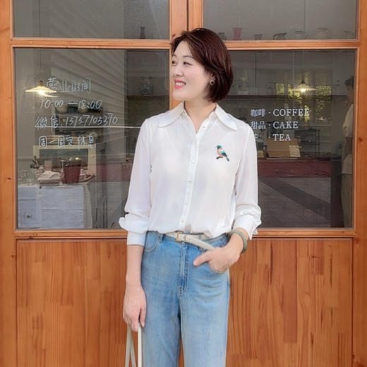 （非遗苏绣手绣）火桐hooton 铂金系列 喜上眉梢 重磅25姆米重绉衬衫YT3038 商品图2