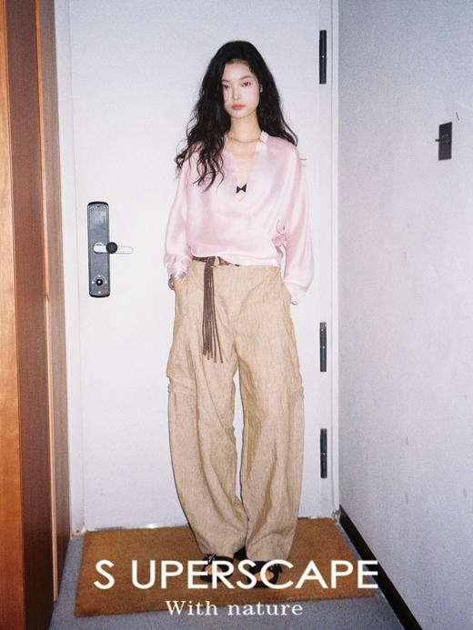 素舶 欧洲进口亚麻 老钱风呼吸感松弛垂顺工装口袋阔腿裤 商品图2