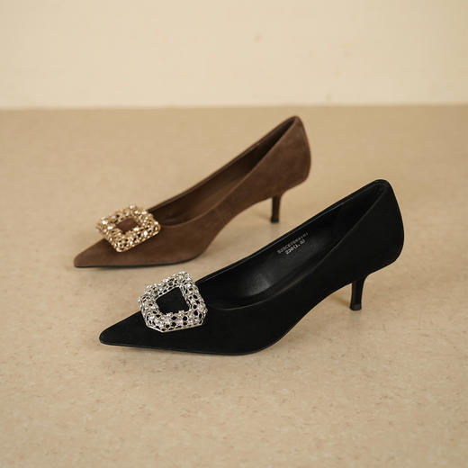 Westory2025年秋季绒面羊皮尖头中跟通勤百搭浅口单鞋76691-76771 商品图0