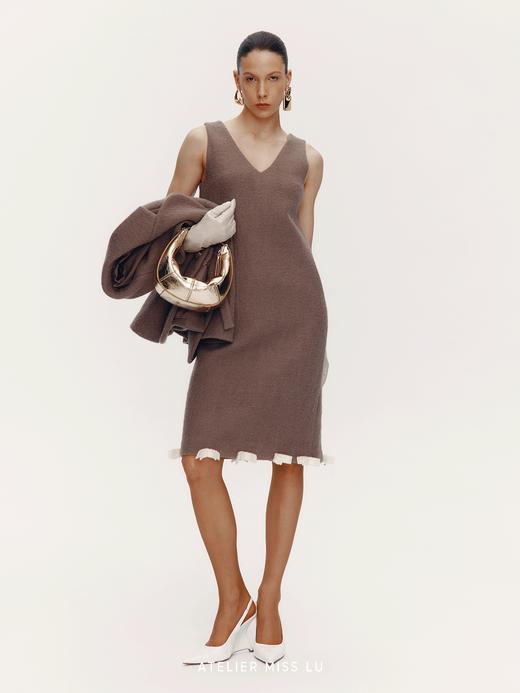 【尼罗河花园】书页蝴蝶结拼接绵羊毛长款无袖连衣裙 商品图3