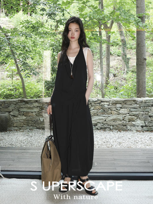 素舶 醋酸混纺透气舒适假两件气质挂脖茧型花苞连衣裙SUPERSCAPE 商品图1