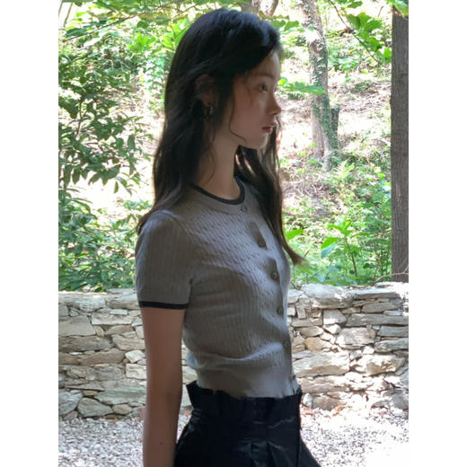 素舶 天丝亚麻天然凉感圆领贝壳扣绞花撞色短袖开衫SUPERSCAPE 商品图0