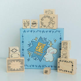 白日几何 兔绵绵系列木头印章 星星 星期 单枚 套盒 生活记录 手帐可爱印章