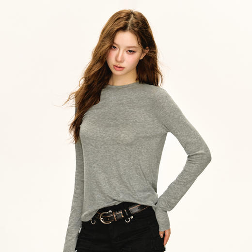 Ariseism 美式复古设计感微透长袖T恤女秋季新款辣妹修身上衣 商品图0