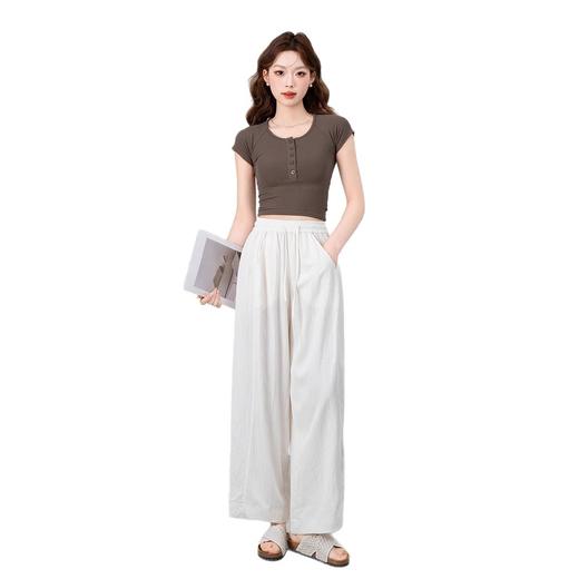 凉感天丝休闲阔腿裤 轻薄透气直筒高腰九分裤 商品图4