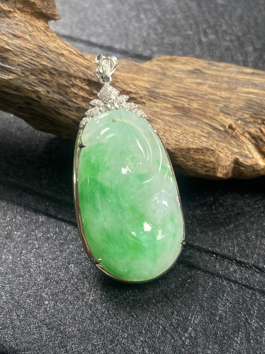 【FC0035】18K金镶嵌翡翠飘绿如意吊坠  饱满冰润 色阳完美 商品图2