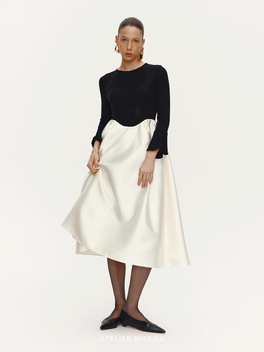 【浮光花园】光泽感拼接设计微喇长袖A字连衣裙 商品图2