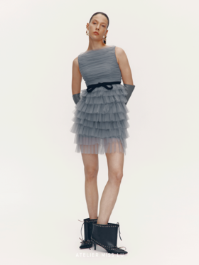 【云雾情书】层次纱纱拼接蝴蝶结收腰礼服蛋糕裙