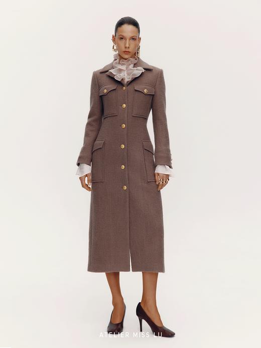 【冬日赫拉】复古口袋设计绵羊毛修身长款大衣 商品图1