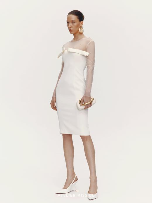 【珍珠光迹】珍珠点缀纱纱拼接蝴蝶结收腰连衣裙 商品图3