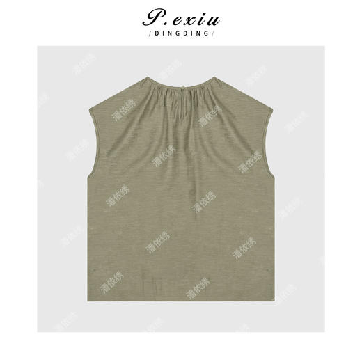 04-3潘依绣丁丁宠粉PanYiXiu/潘依绣天丝醋酸复古褶皱设计无袖衬衫 W-63201 商品图1