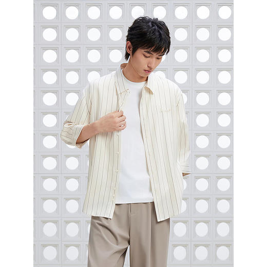 【凉感】GXG男装 条纹设计七分袖衬衫通勤男士衬衣 2025夏季新品 商品图4