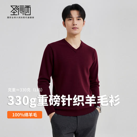 【100%绵羊毛】圣得西男士基础款型重磅针织衫2025秋季新款百搭毛衣 商品图2