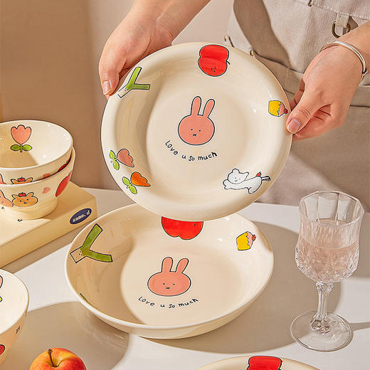 摩登主妇可爱餐具陶瓷饭碗家用2025新款一人食碗具漂亮盘子汤面碗 商品图2