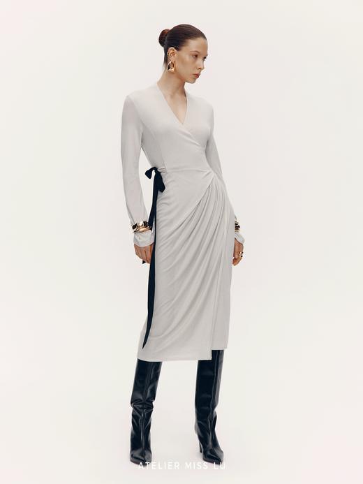 【菲拉尔褶光】系带设计软糯针织裹身连衣裙 商品图3