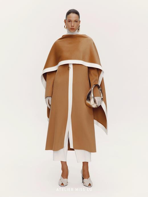 【佛罗伦萨街景】老钱风撞色设计围巾一体绵羊毛大衣 商品图2