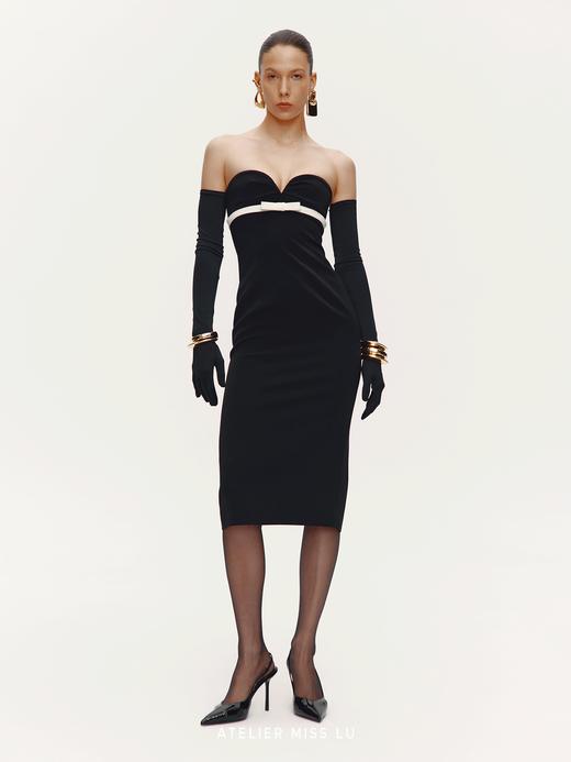【月光奏鸣】撞色线形环绕心形抹胸修身连衣裙 商品图3