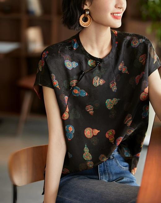 新中式老钱风含真丝花萝红云纱双面提花斜襟旗袍衫 商品图5