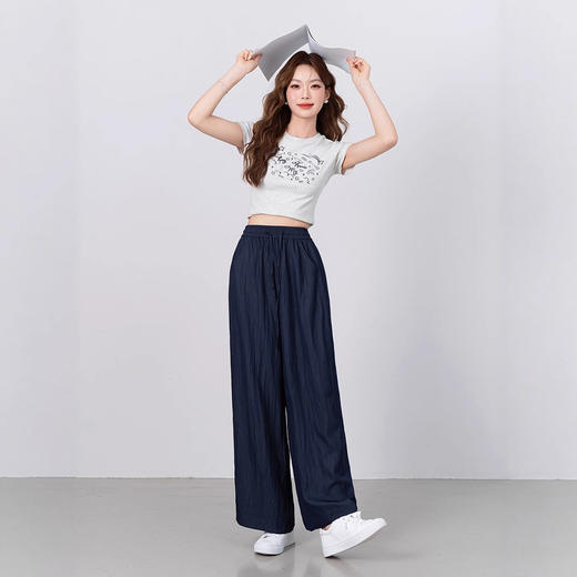 凉感天丝休闲阔腿裤 轻薄透气直筒高腰九分裤 商品图3