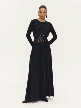 【阿芙洛狄特】气眼腰带几何镂空设计大摆长袖礼服长裙