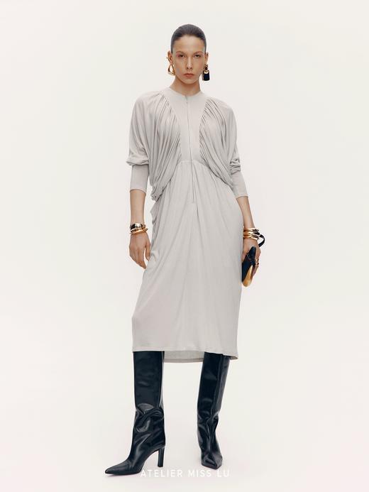 【浮雕流水】立裁垂褶设计长袖连衣裙 商品图1