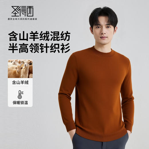 【含山羊绒】圣得西男士保暖锁温半高领针织衫2025秋季新款百搭毛衣 商品图1