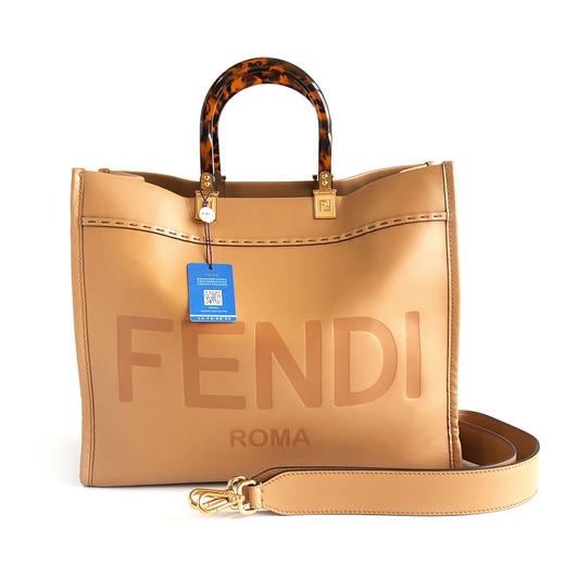【95新】FENDI芬迪Sunshine 系列8BH386中号棕色Sunshine tote托特包购物袋手提单肩包女士100725AK04 商品图0