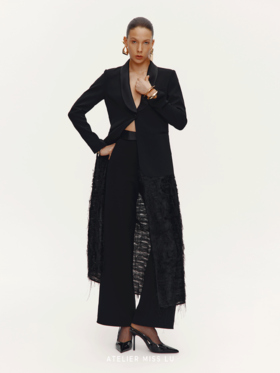 【夜莺】纤细流苏拼接肌理长款礼服外套