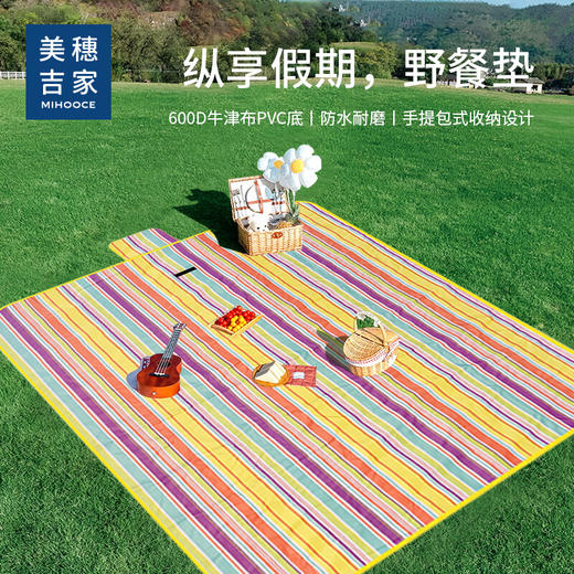 美穗吉家(mihooce)野餐垫户外露营地垫沙滩防水防潮野炊布野外春游垫子 彩虹条纹200*200cm 商品图0