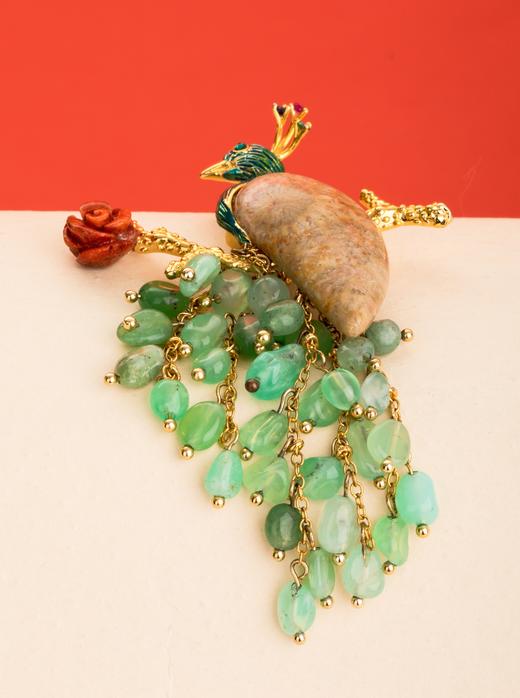 一周发货，带证书【天然材质  孔雀胸针】珊瑚玉、澳洲玉、海绵珊瑚~胸前的一抹灵动点缀~尺寸大小86mm*44mm 商品图8