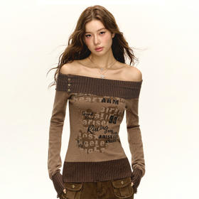 Ariseism 美式复古设计感一字肩毛衣女秋季新款显瘦上衣