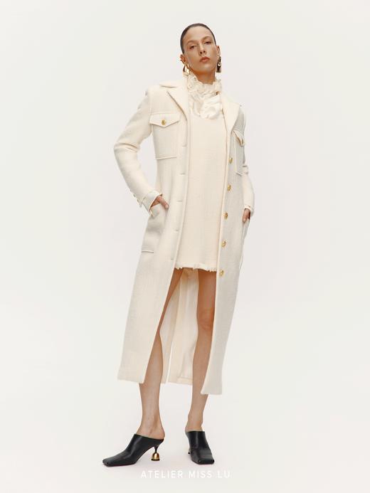 【冬日苔丝】复古口袋设计绵羊毛修身长款大衣 商品图2