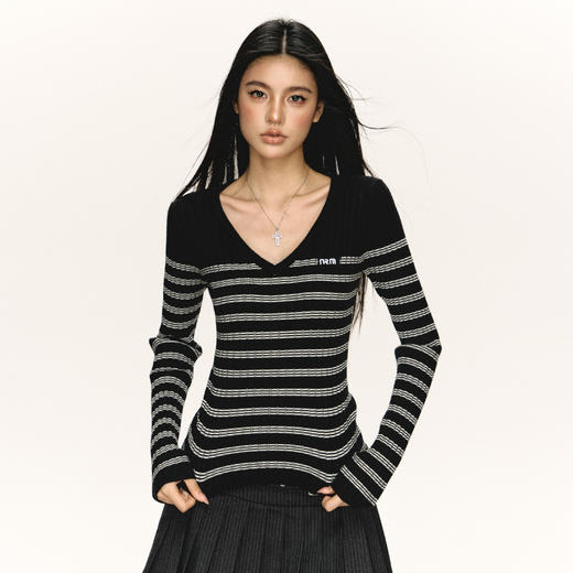 Ariseism 美式复古设计感毛针织衫女秋季新款辣妹修身上衣 商品图0