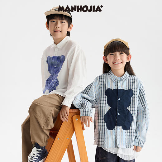 漫画家【抱抱熊衬衫】潮酷学院派熊仔长袖衬衫 商品图1