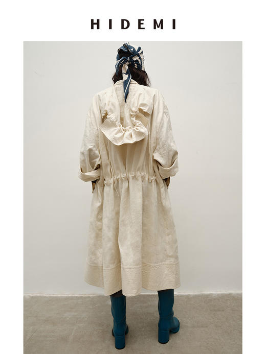 HIDEMI 进口百分百雨露亚麻超大版型大廓形可拆卸帽抽绳设计感长款慵懒时髦风衣 商品图6